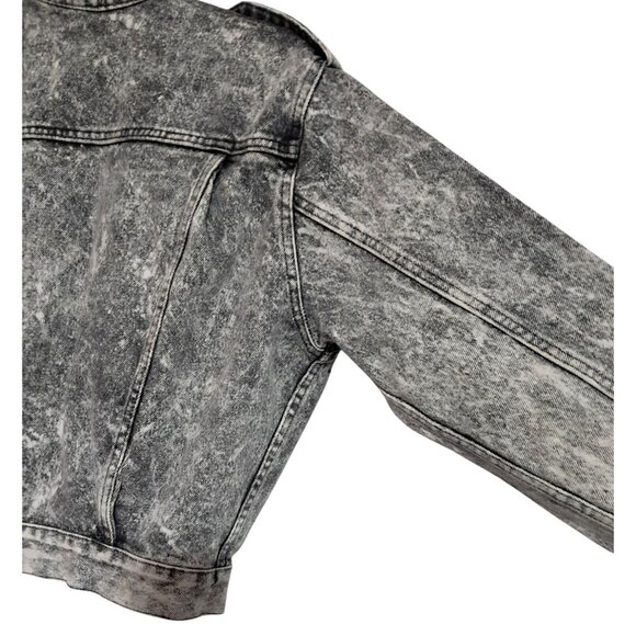 Vintage Levis Jean Jacket Acid Wash Black Denim Size L 1980s Epaulets Cropped - Picture 12 of 13